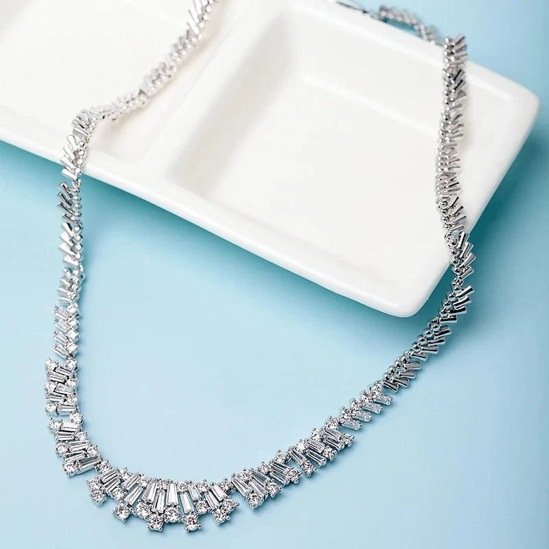 LUOTEEMI New Cubic Zirconia Wedding Bridal Silver CZ Rhinestone Girls Necklace Earring Jewelry Sets