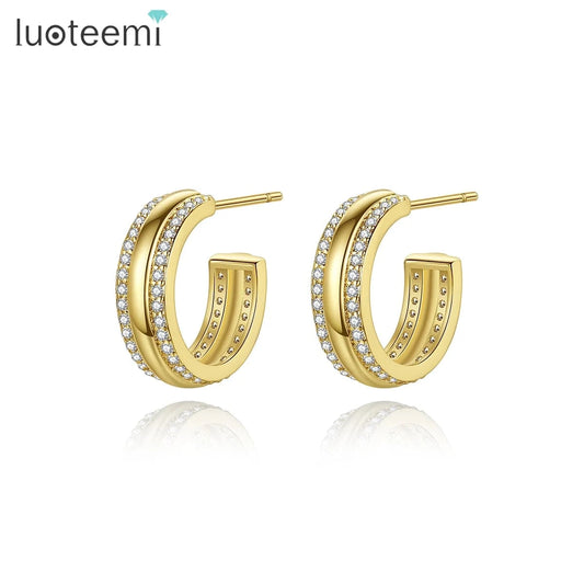 LUOTEEMI New Designer Brand Woman Earing Charm Korea Thin Hoop Classy Mini Claw Bright Earring Fashion