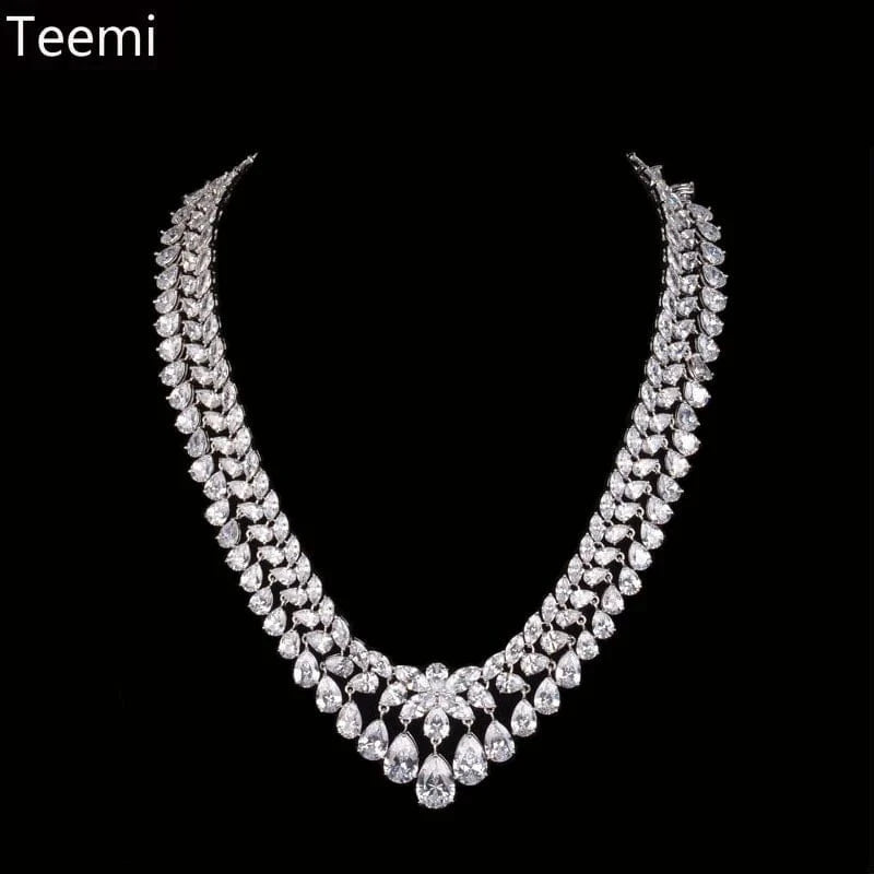 LUOTEEMI New Luxury Princess Clear Sparkling Crystal CZ Diamond Statement Necklace For Women Wedding Jewelry Set