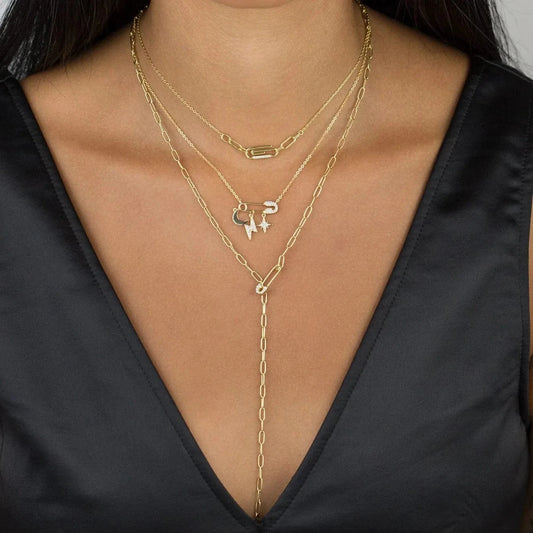 Luxe niche design party jewelry water wave pin charm Y shape necklace 925 sterling silver jewelry multi layer collarbone chain