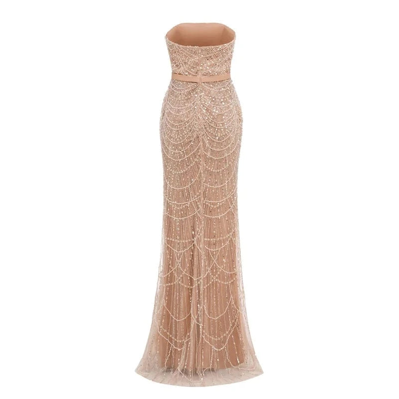 Luxurious Beaded Formal Dresses Strapless Mermaid Evening Elegant Dress With Long Cape