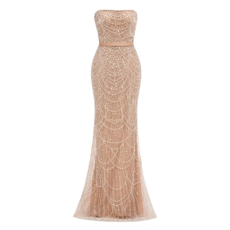 Luxurious Beaded Formal Dresses Strapless Mermaid Evening Elegant Dress With Long Cape