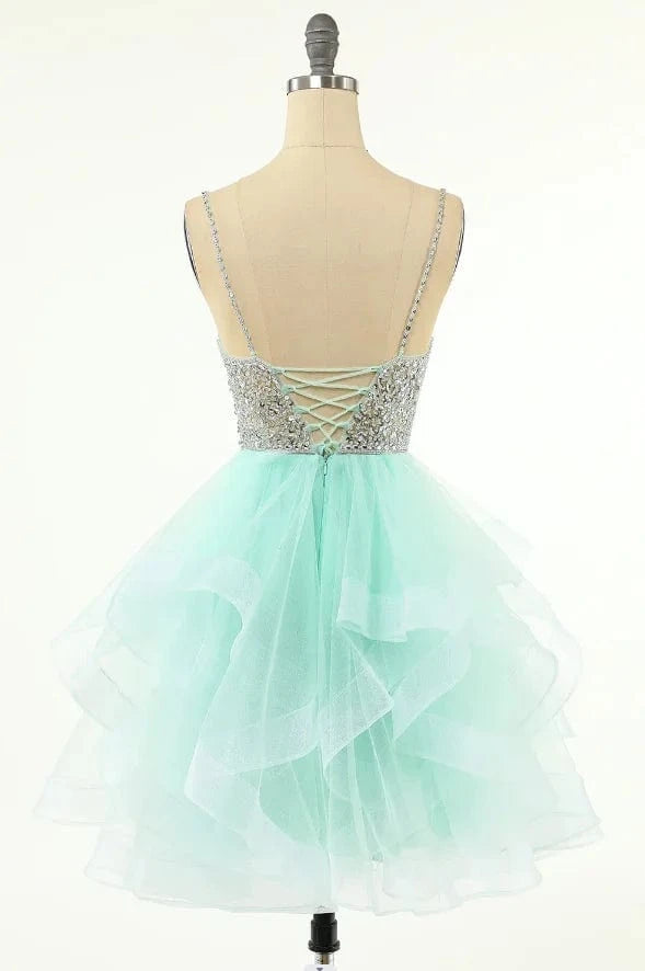 Luxurious Beaded Sequin Bodice Short Tulle Prom Party Dress Girl Sexy Homecoming Dresses