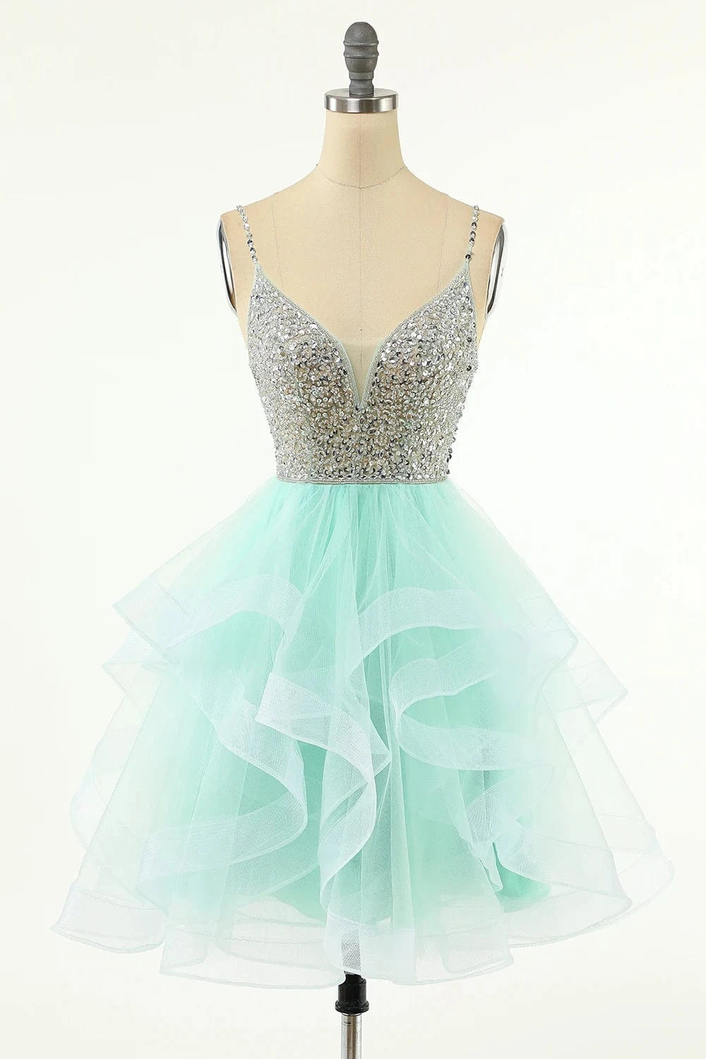 Luxurious Beaded Sequin Bodice Short Tulle Prom Party Dress Girl Sexy Homecoming Dresses
