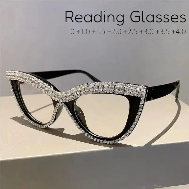 Luxurious diamond cat-eye reading glasses for women, fashionable and classic reading glasses