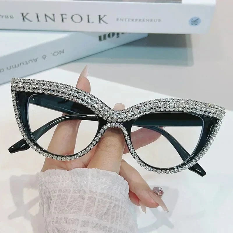 Luxurious diamond cat-eye reading glasses for women, fashionable and classic reading glasses