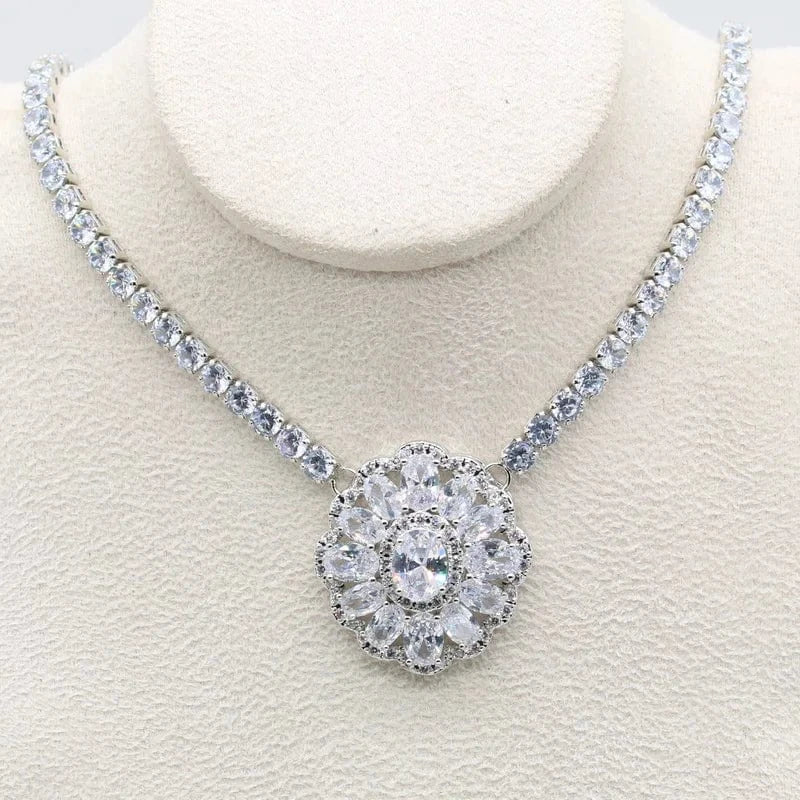Luxurious Olive Green Blue White Zircon 40cm Necklace for Women Wedding Silver Jewelry