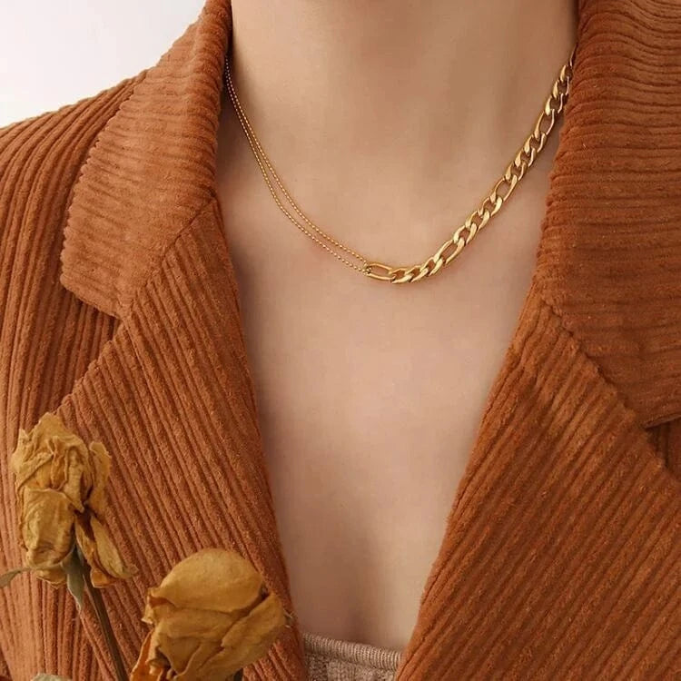 Luxury 18K Gold Stainless Steel Fashion Necklace and Bracelet Jewelry Sets Women