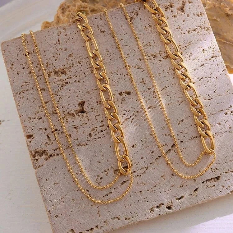 Luxury 18K Gold Stainless Steel Fashion Necklace and Bracelet Jewelry Sets Women