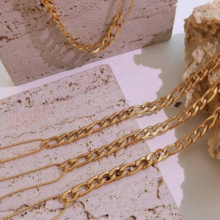 Luxury 18K Gold Stainless Steel Fashion Necklace and Bracelet Jewelry Sets Women