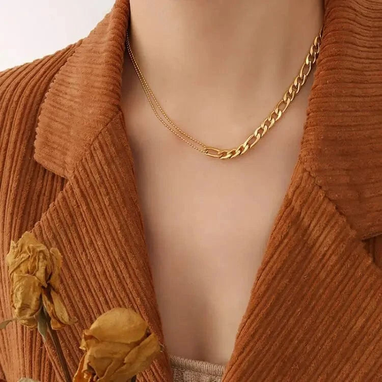 Luxury 18K Gold Stainless Steel Fashion Necklace and Bracelet Jewelry Sets Women