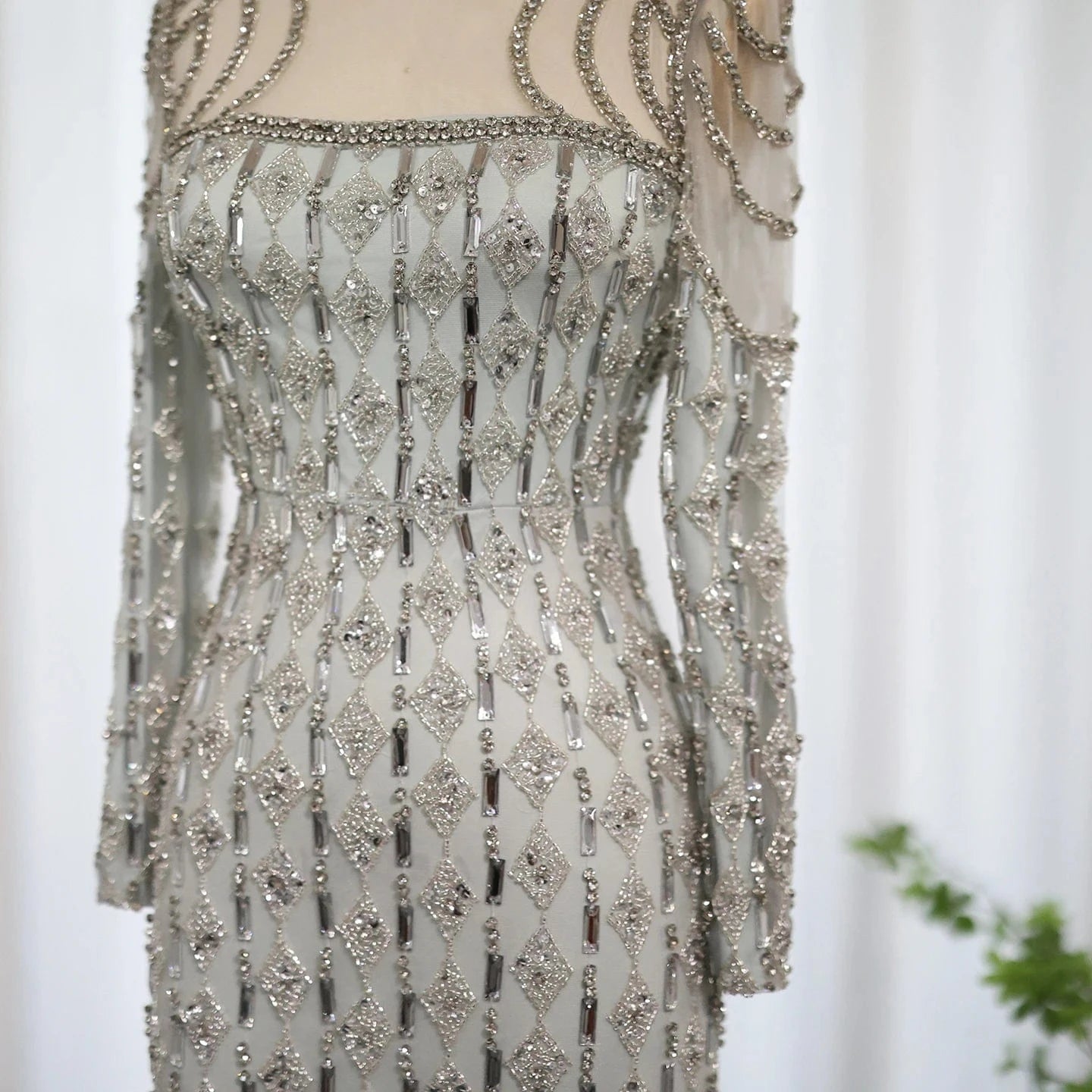 Luxury Arabic Sage Green Dubai Evening Dresses Mermaid Muslim Long Sleeves Islamic Women Wedding Party Gowns Sz398-2