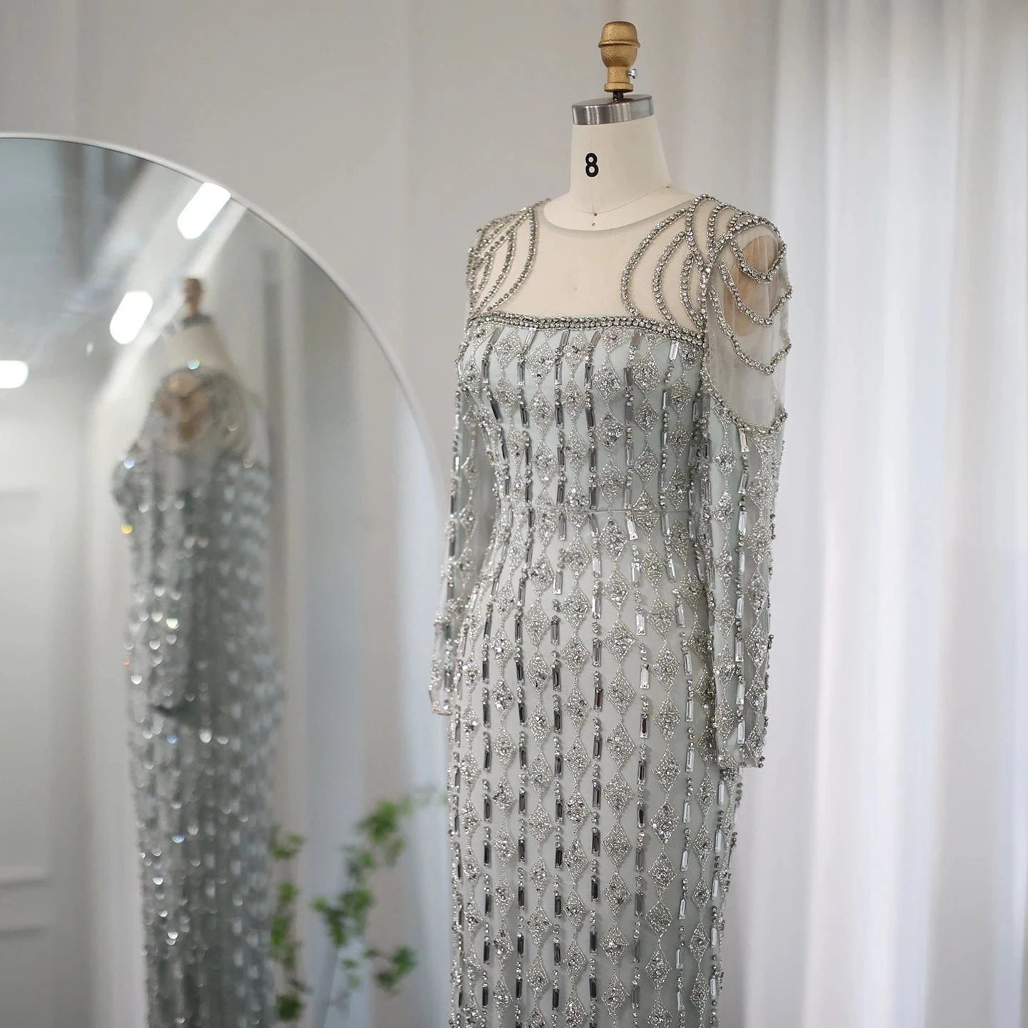 Luxury Arabic Sage Green Dubai Evening Dresses Mermaid Muslim Long Sleeves Islamic Women Wedding Party Gowns Sz398-2