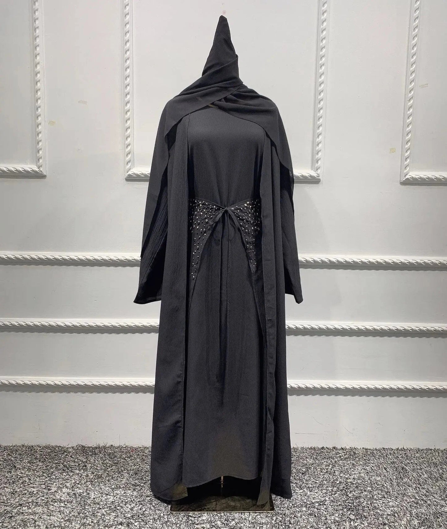 Luxury Bead Embroidery Mesh Abaya  Evening Dresses Dubai Islamic Clothing Muslim Dress