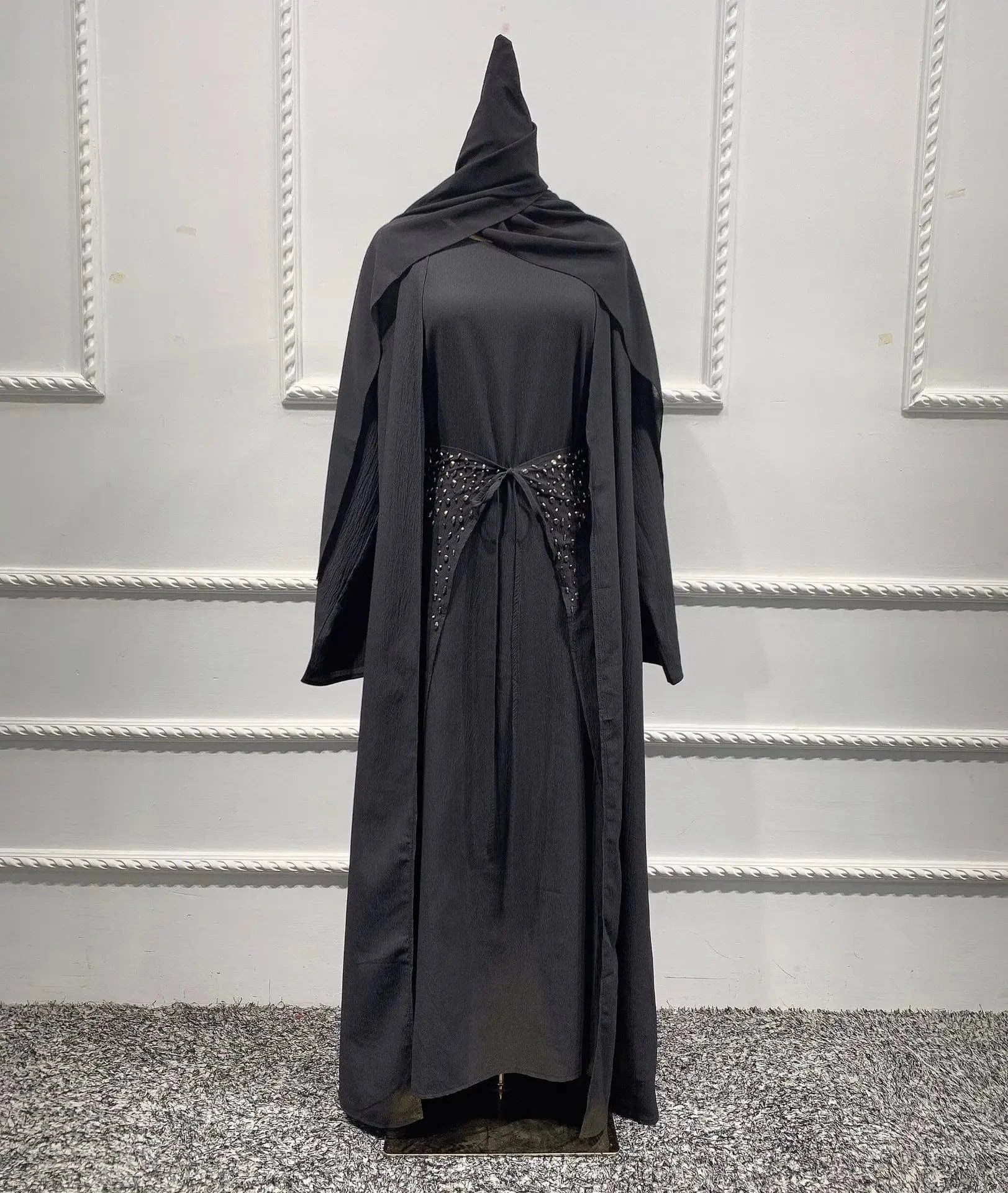 Luxury Bead Embroidery Mesh Abaya  Evening Dresses Dubai Islamic Clothing Muslim Dress