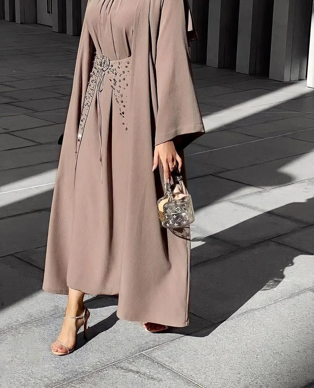 Luxury Bead Embroidery Mesh Abaya  Evening Dresses Dubai Islamic Clothing Muslim Dress
