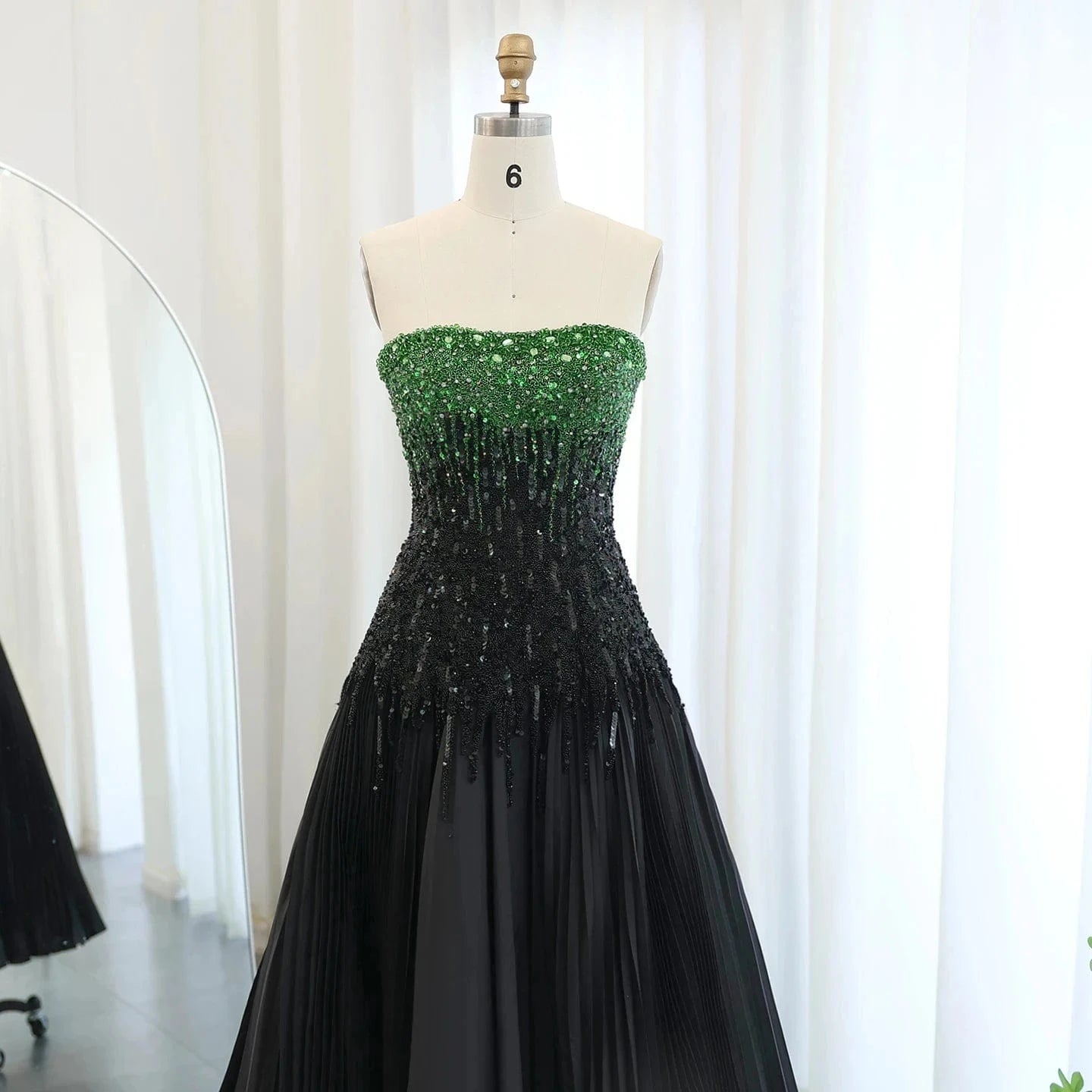 Luxury Beaded Black Green Strapless Dubai Evening Dress For Women Wedding 2024 Elegant Midi Formal Party Gowns Sz224