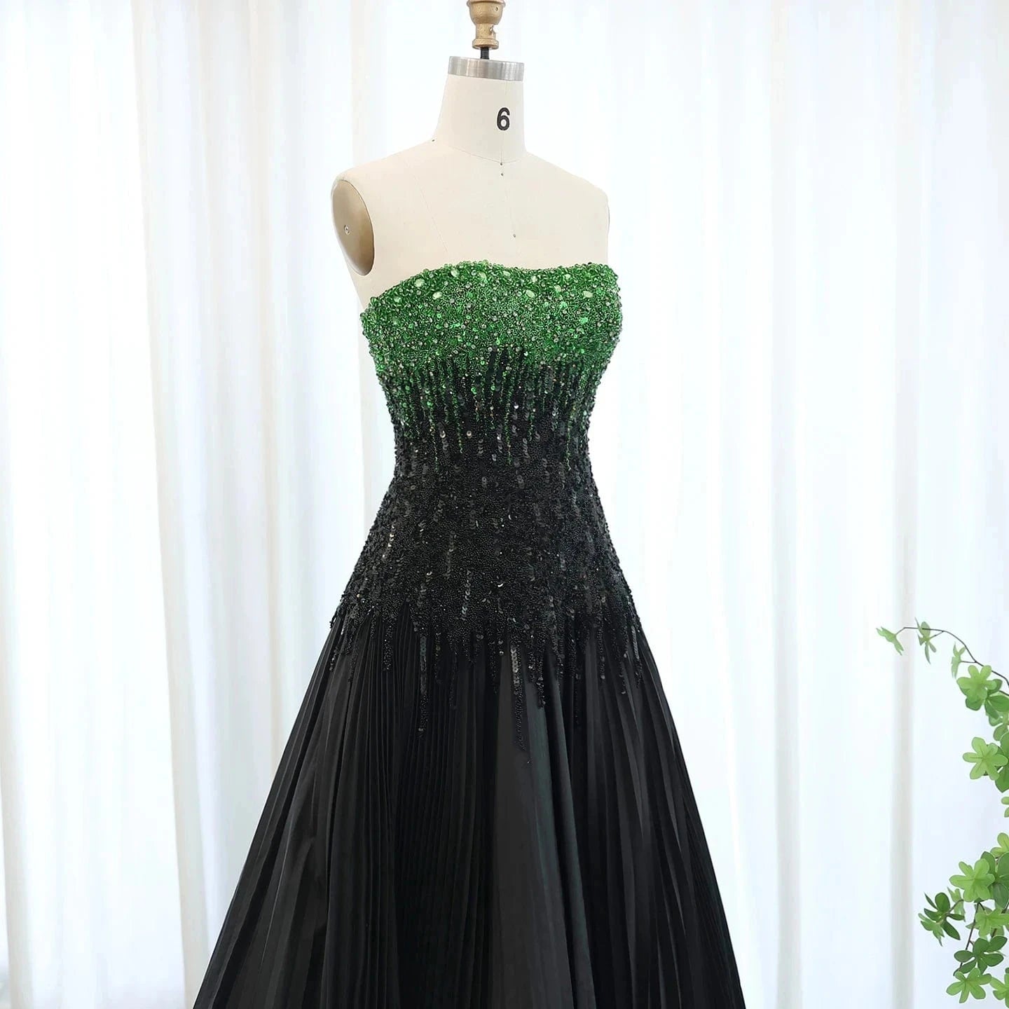 Luxury Beaded Black Green Strapless Dubai Evening Dress For Women Wedding 2024 Elegant Midi Formal Party Gowns Sz224