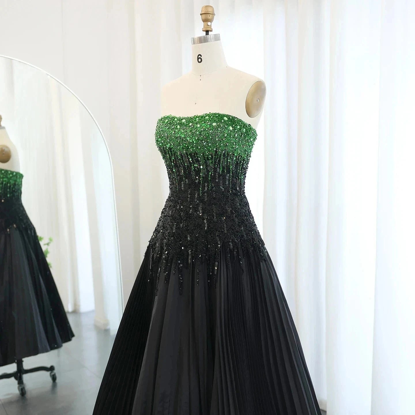 Luxury Beaded Black Green Strapless Dubai Evening Dress For Women Wedding 2024 Elegant Midi Formal Party Gowns Sz224