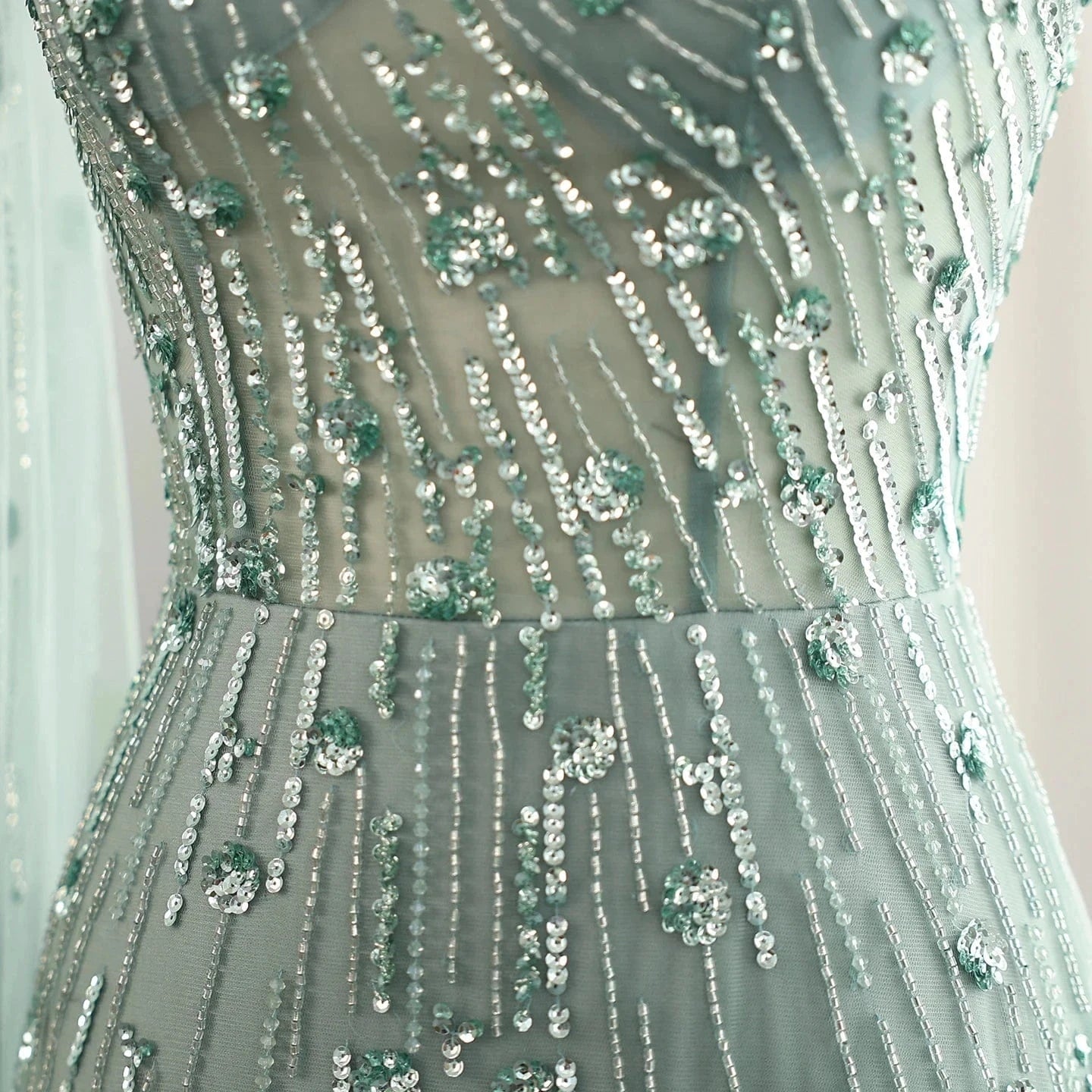 Luxury Beaded Black One Shoulder Evening Dresses with Cape Sleeve Sage Green Lilac Women Wedding Party Gowns SZ182