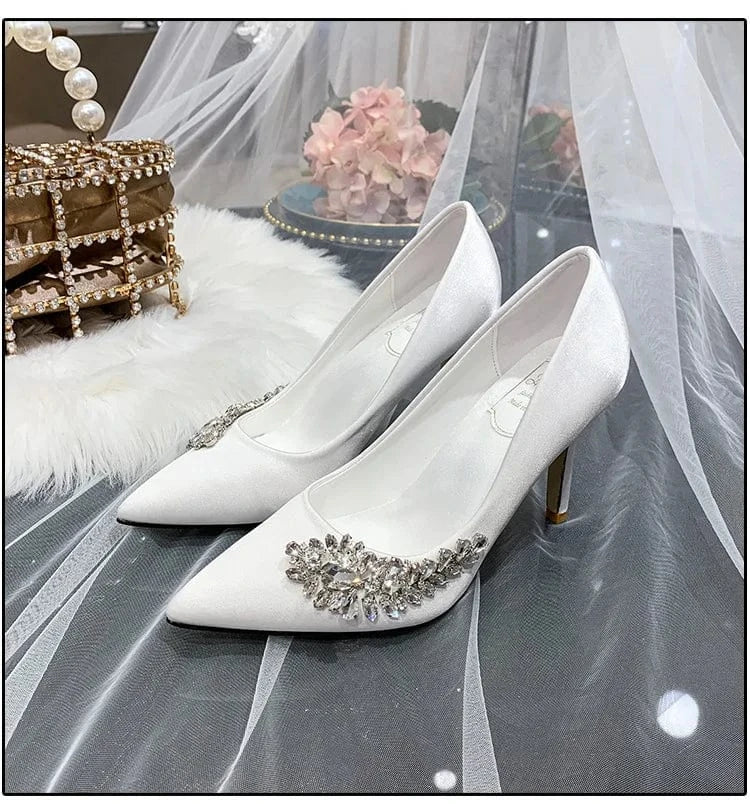 Luxury Big Crystal Mujer Wedding Sandals Female Pointed-toe Shallow Rhinestone Stilettos Spring Autumn Women High Heels