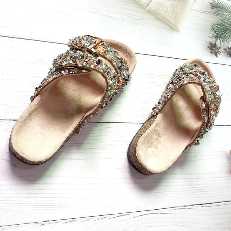 Luxury Bling Bling Rhinestone Flat Women Diamond Sequins Sandals