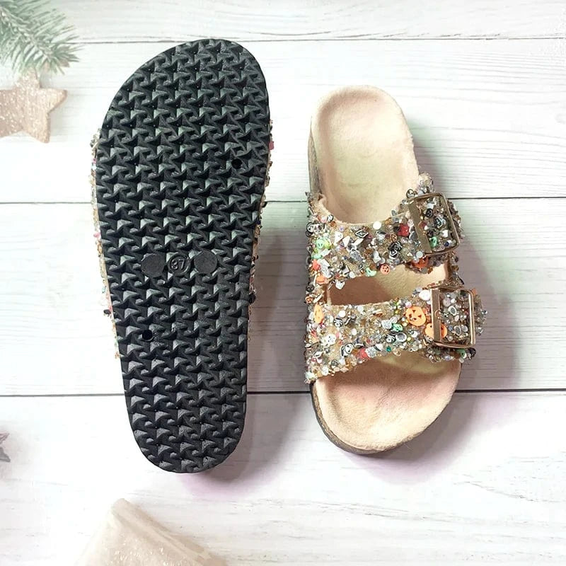 Luxury Bling Bling Rhinestone Flat Women Diamond Sequins Sandals