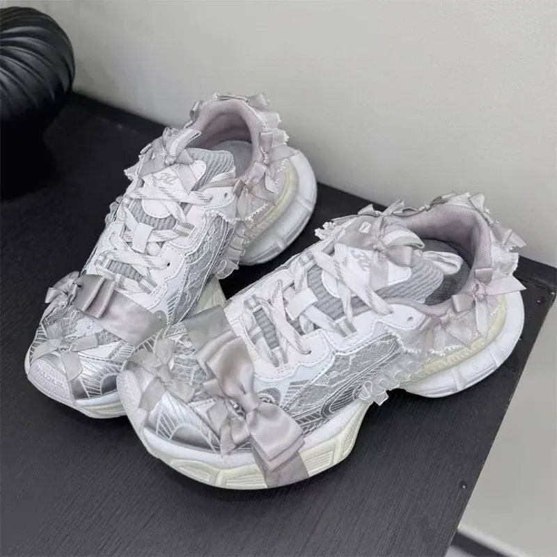 Luxury Brand Thick - soled Sports Shoes Women Bow Tie Casual Run Shoe Versatile Mesh Breathe Comfort Outdoor Large Size Women Shoe - SN Wigs & More