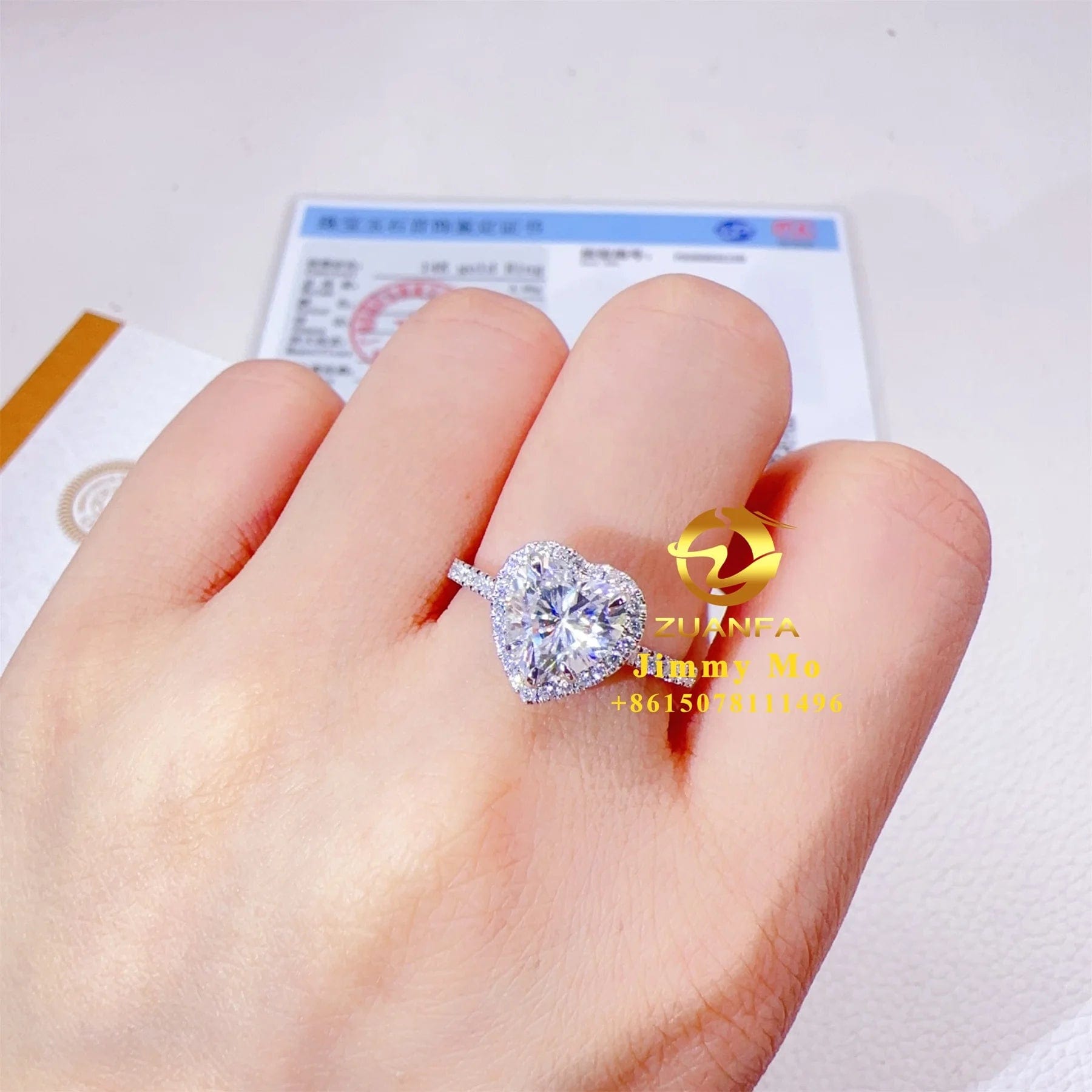 Luxury Bridal Jewelry Elegant 14k Solid White Gold 2Ct Heart VVS Moissanite Diamond Women Engagement Band Ring