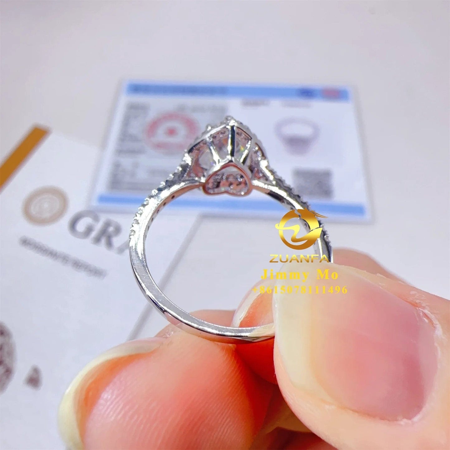 Luxury Bridal Jewelry Elegant 14k Solid White Gold 2Ct Heart VVS Moissanite Diamond Women Engagement Band Ring