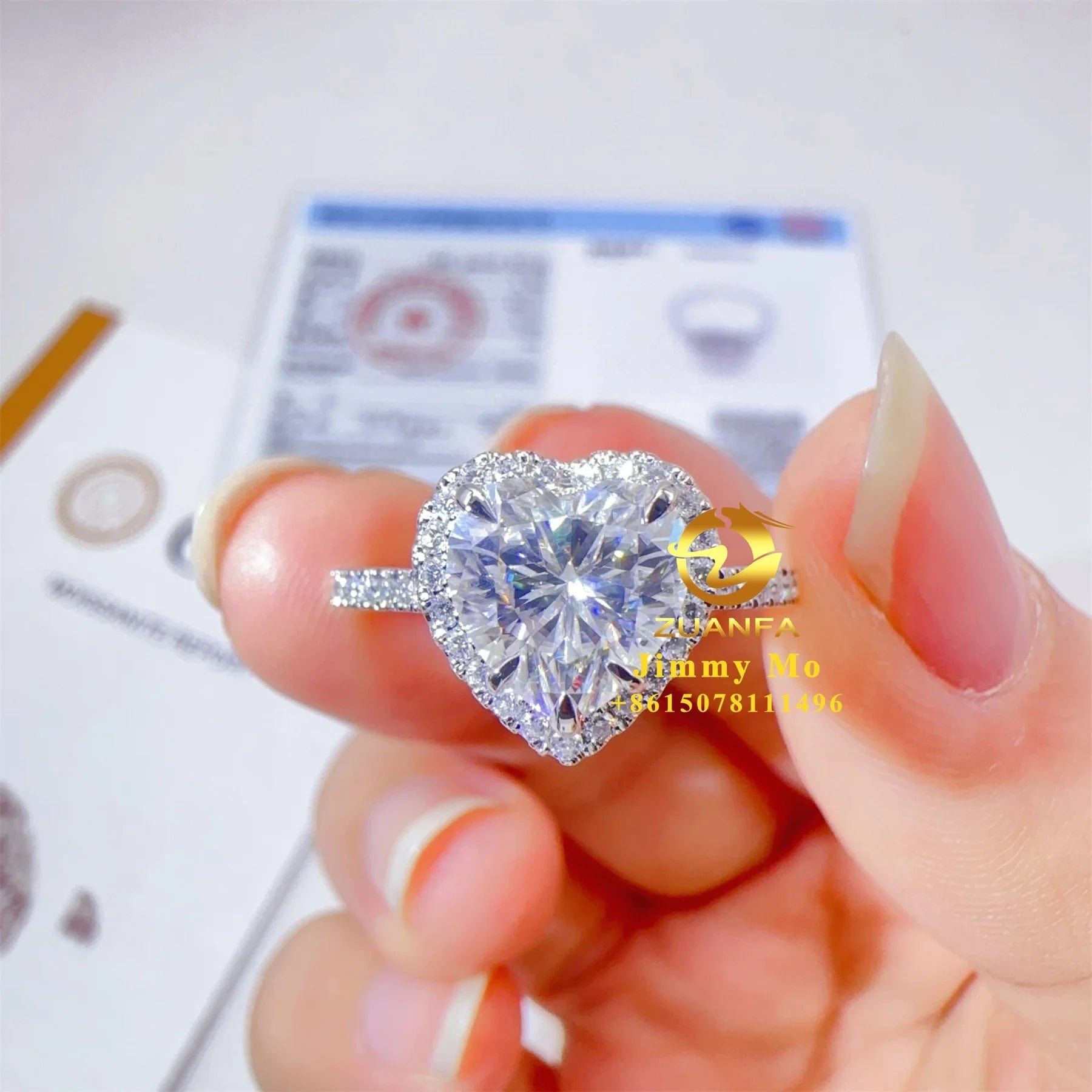 Luxury Bridal Jewelry Elegant 14k Solid White Gold 2Ct Heart VVS Moissanite Diamond Women Engagement Band Ring