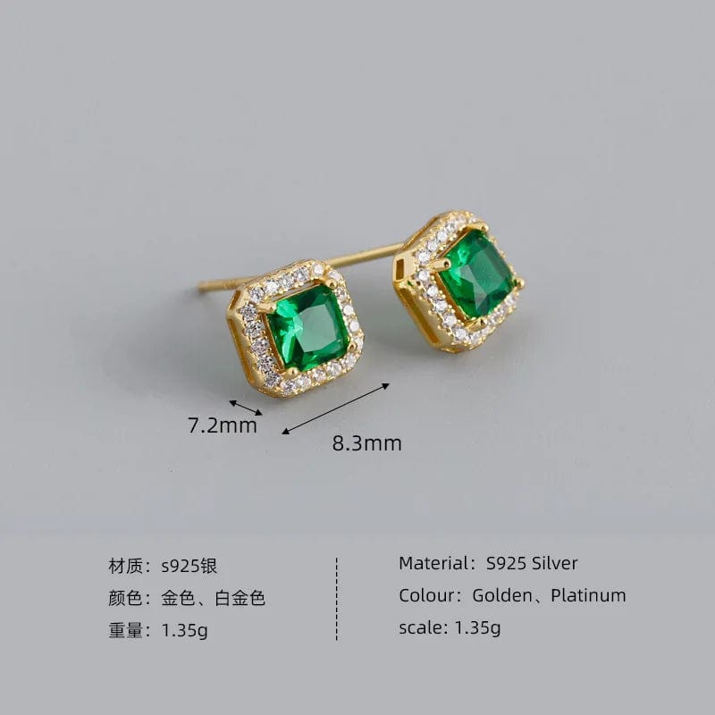 Luxury Cubic Zircon Square Shape Colorful Wedding Stud Earrings Wholesale 925 Sterling Silver Jewelry Gifts