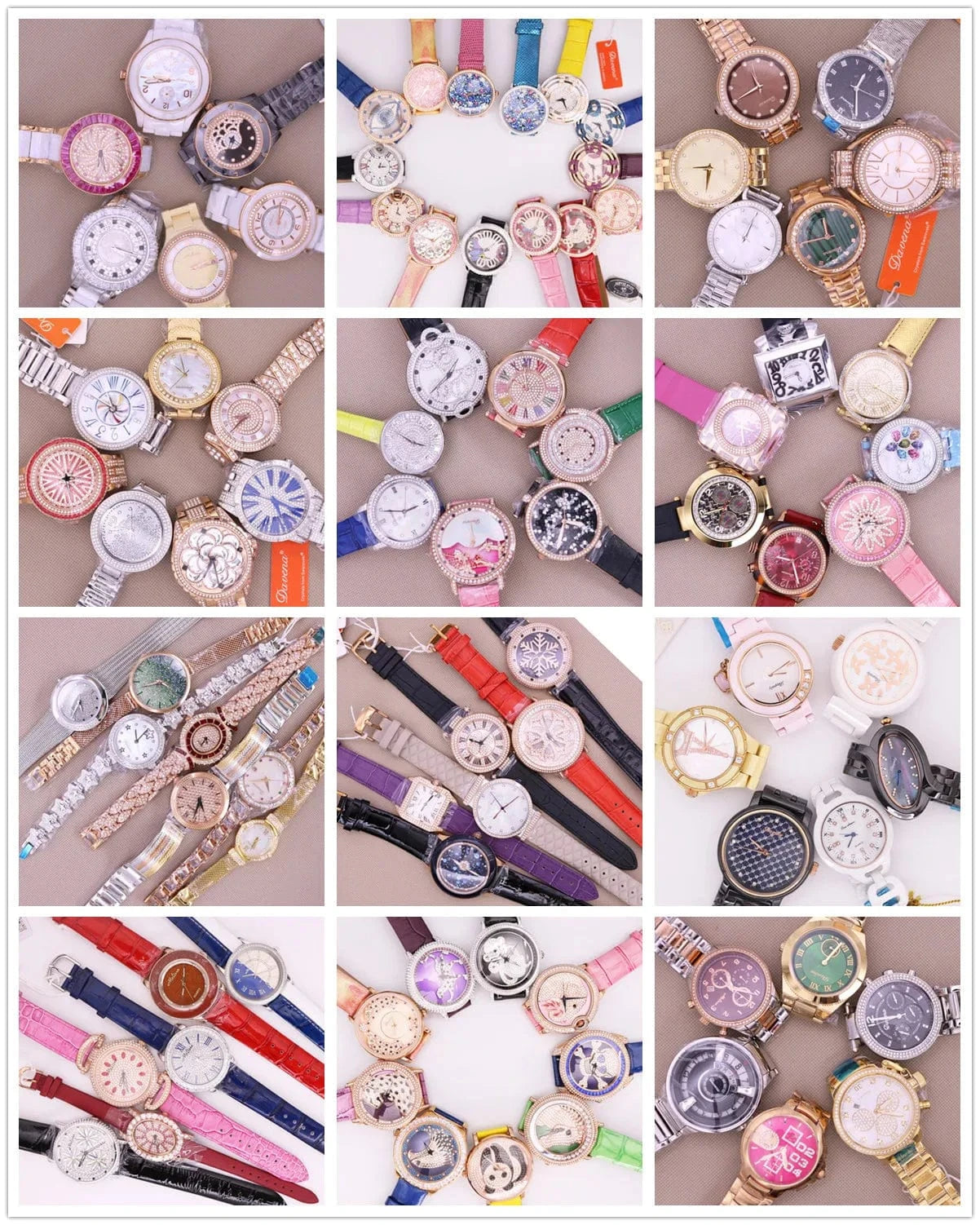 Luxury Davena Spin Snow Flower Women's Watch Japan Mov't Crystal Lady Hours Fine Fashion Real Leather Bracelet Girl's Gift Box