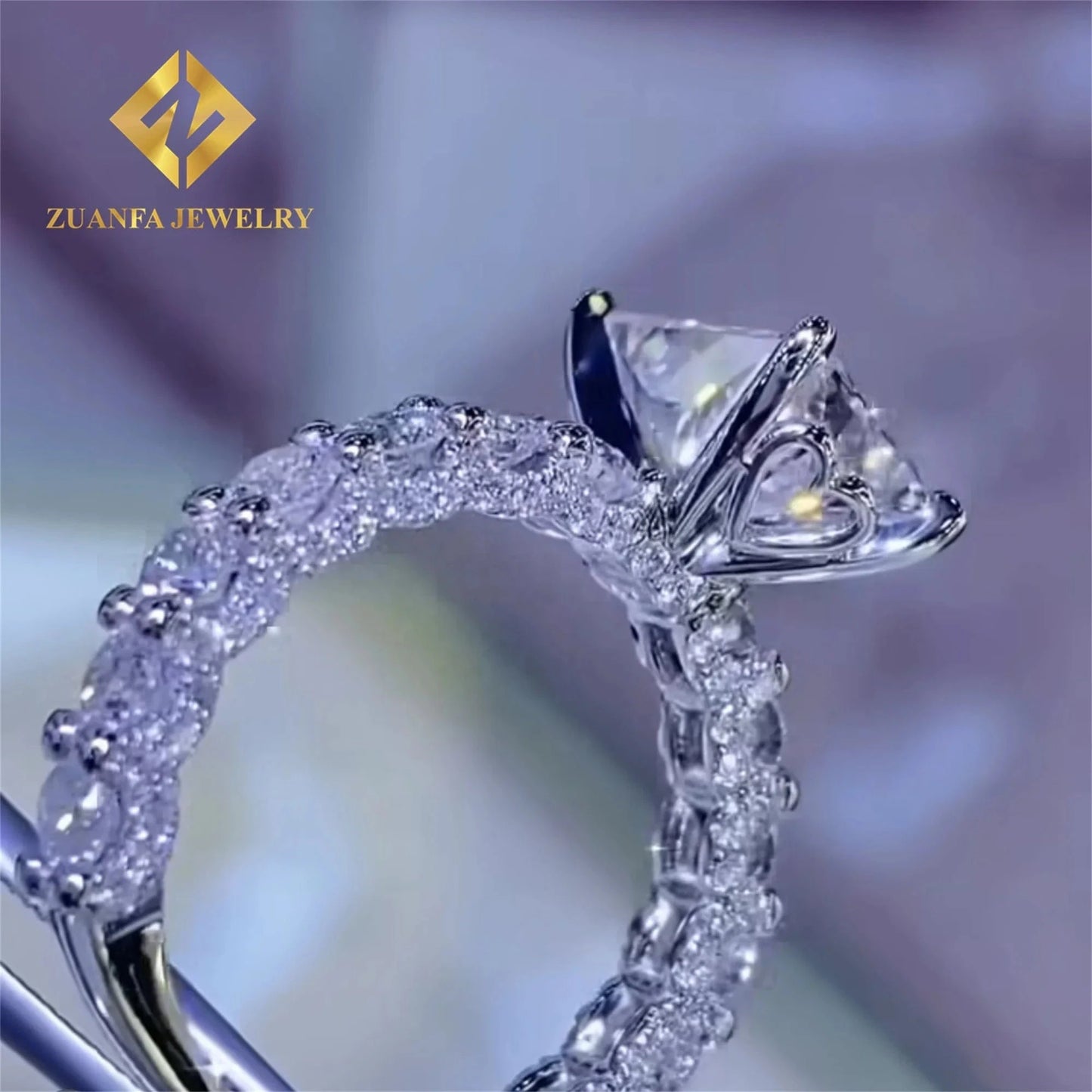 luxury design Women Wedding Ring Jewelry  925 silver 10K White gold Crushed  Radiant Moissanite Diamond engagement ring