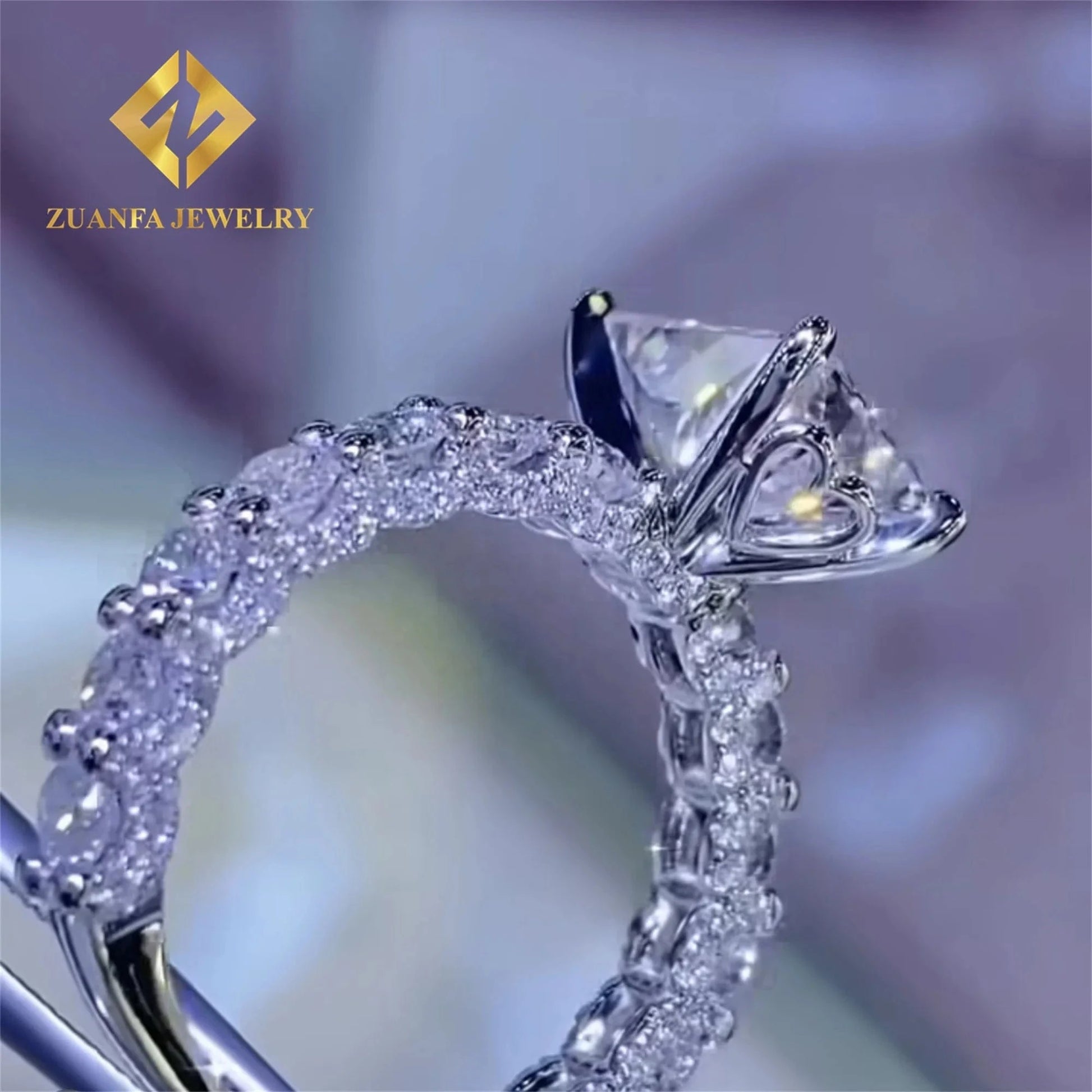 luxury design Women Wedding Ring Jewelry  925 silver 10K White gold Crushed  Radiant Moissanite Diamond engagement ring