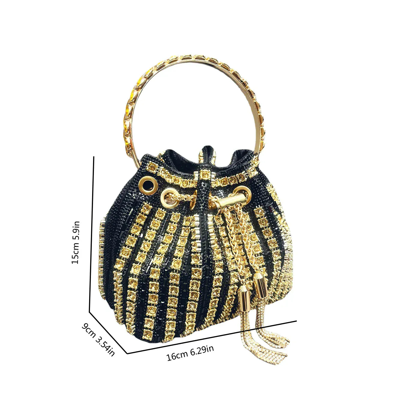Luxury Designer Evening Bags for Women Bucket Clutch Shoulder Bag with Crystal Rhinestone for Banquets