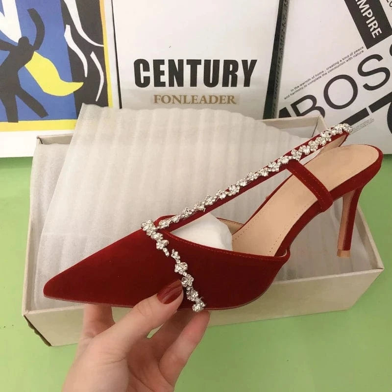 Luxury Designer Zapatos Mujer Tacon Diamond Rhinestone Women Stiletto High Heels Girl Dress Pumps Shoes