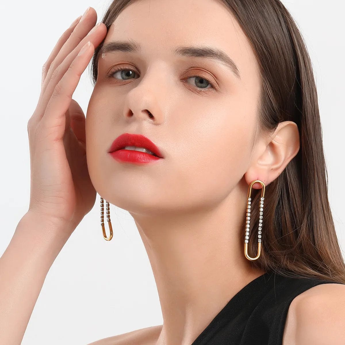 Luxury Diamond Earring Jewelry Set Women 18K Gold Plated Stainless Steel Zircon Drop Hoop Big Circle Huggies Statement Earrings