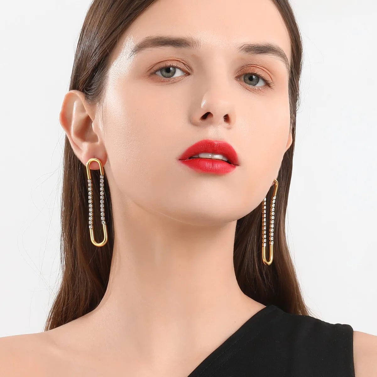 Luxury Diamond Earring Jewelry Set Women 18K Gold Plated Stainless Steel Zircon Drop Hoop Big Circle Huggies Statement Earrings