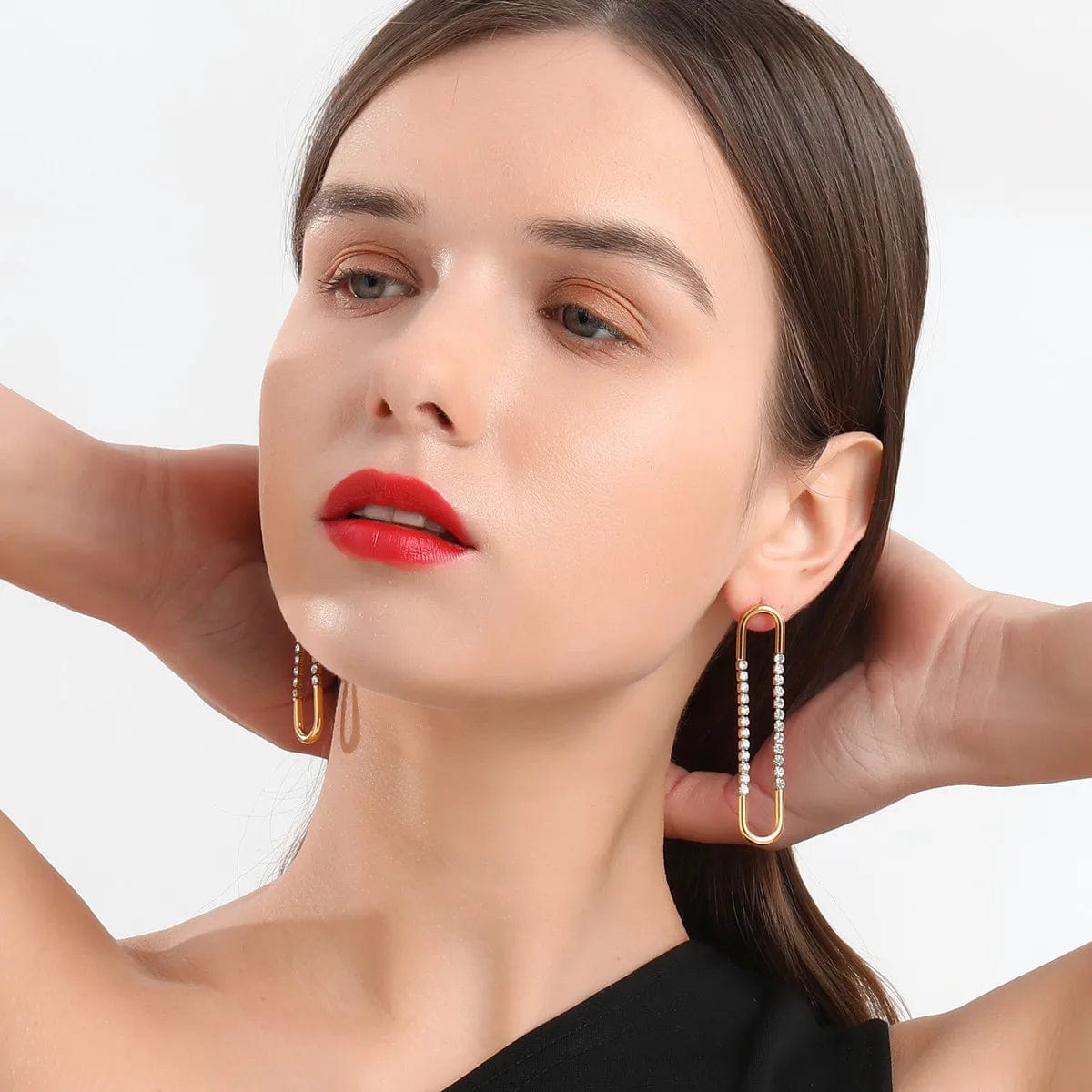 Luxury Diamond Earring Jewelry Set Women 18K Gold Plated Stainless Steel Zircon Drop Hoop Big Circle Huggies Statement Earrings