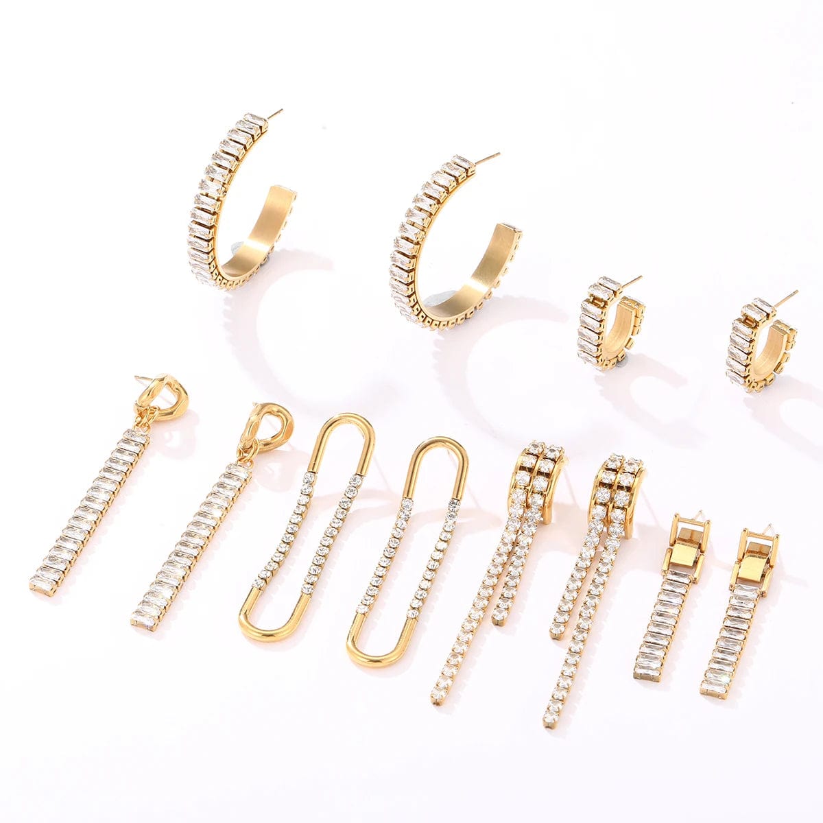 Luxury Diamond Earring Jewelry Set Women 18K Gold Plated Stainless Steel Zircon Drop Hoop Big Circle Huggies Statement Earrings