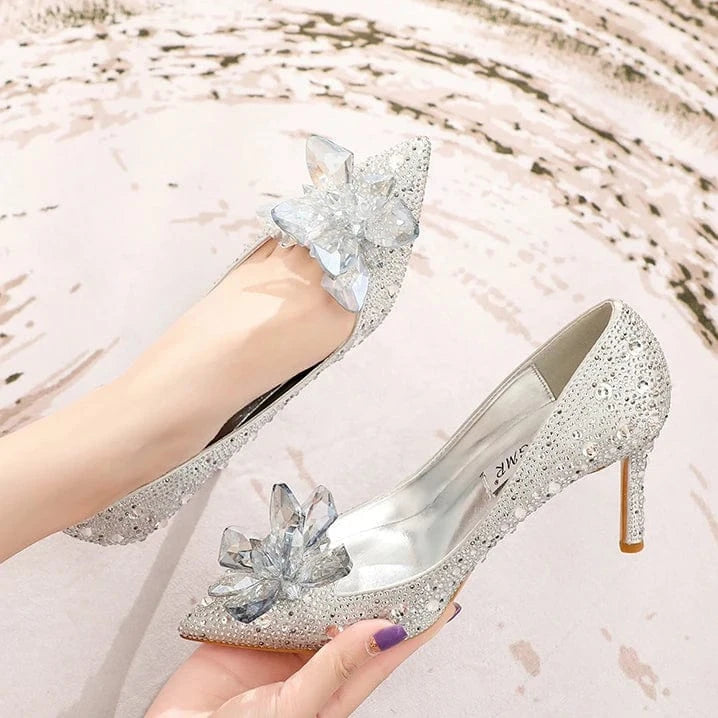 Luxury Diamond High Heel Stilettos for Ladies Wedding Bridal Dress Crystal Heel Pumps