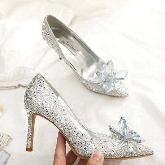 Luxury Diamond High Heel Stilettos for Ladies Wedding Bridal Dress Crystal Heel Pumps
