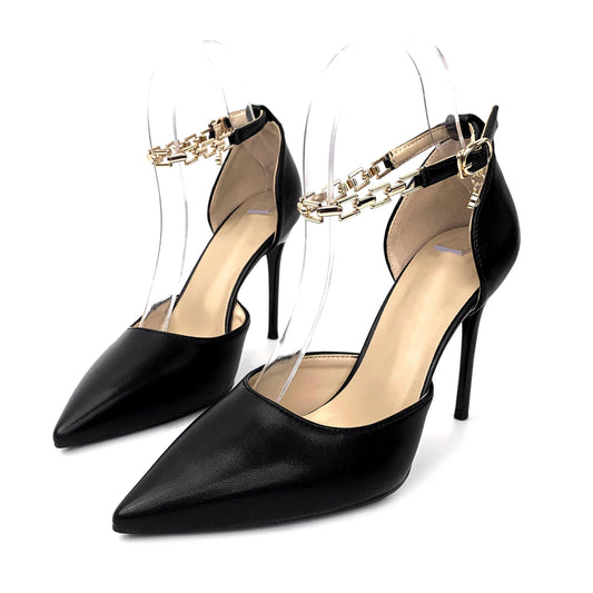 luxury dress wedding bridal pointed end ladies high heel shoes women sandal office stiletto fashion Metal Chain heels designer