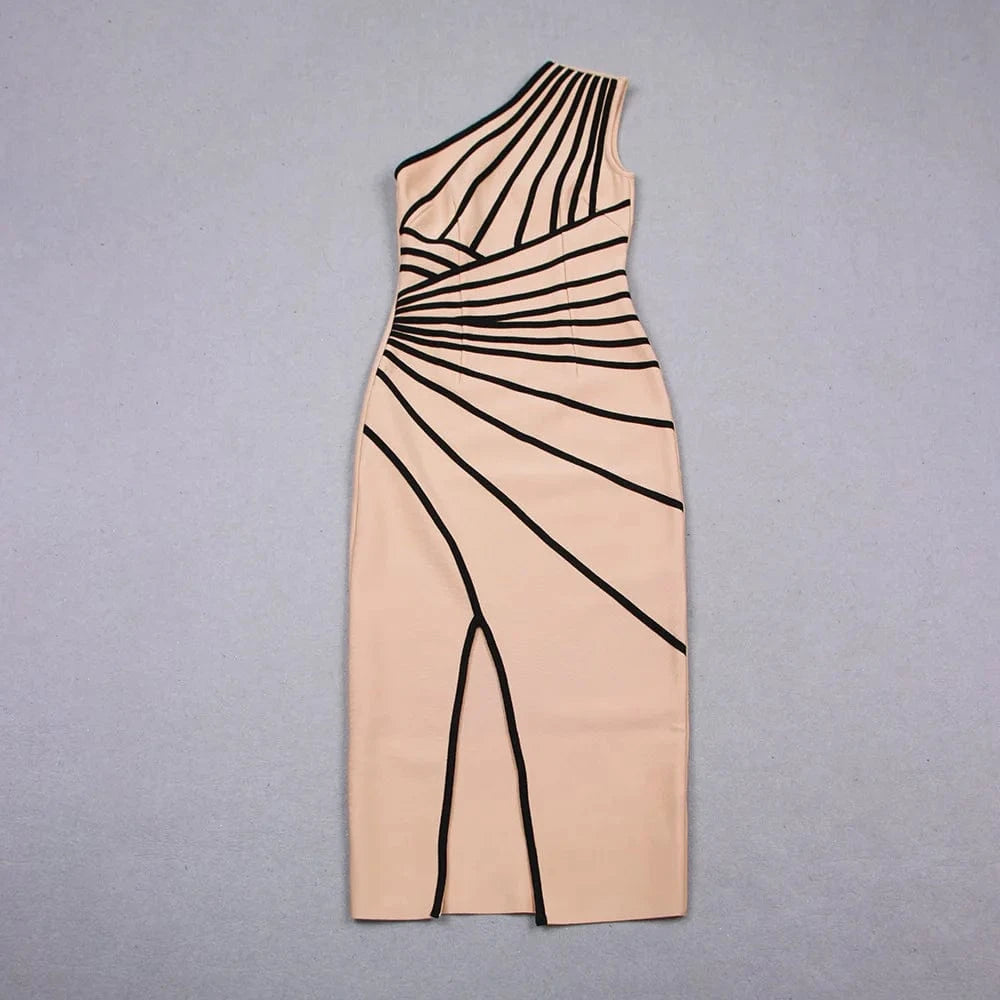 Luxury Dresses Women Elegant Striated Bodycon Dress Sexy One Shoulder Bandage Dresses