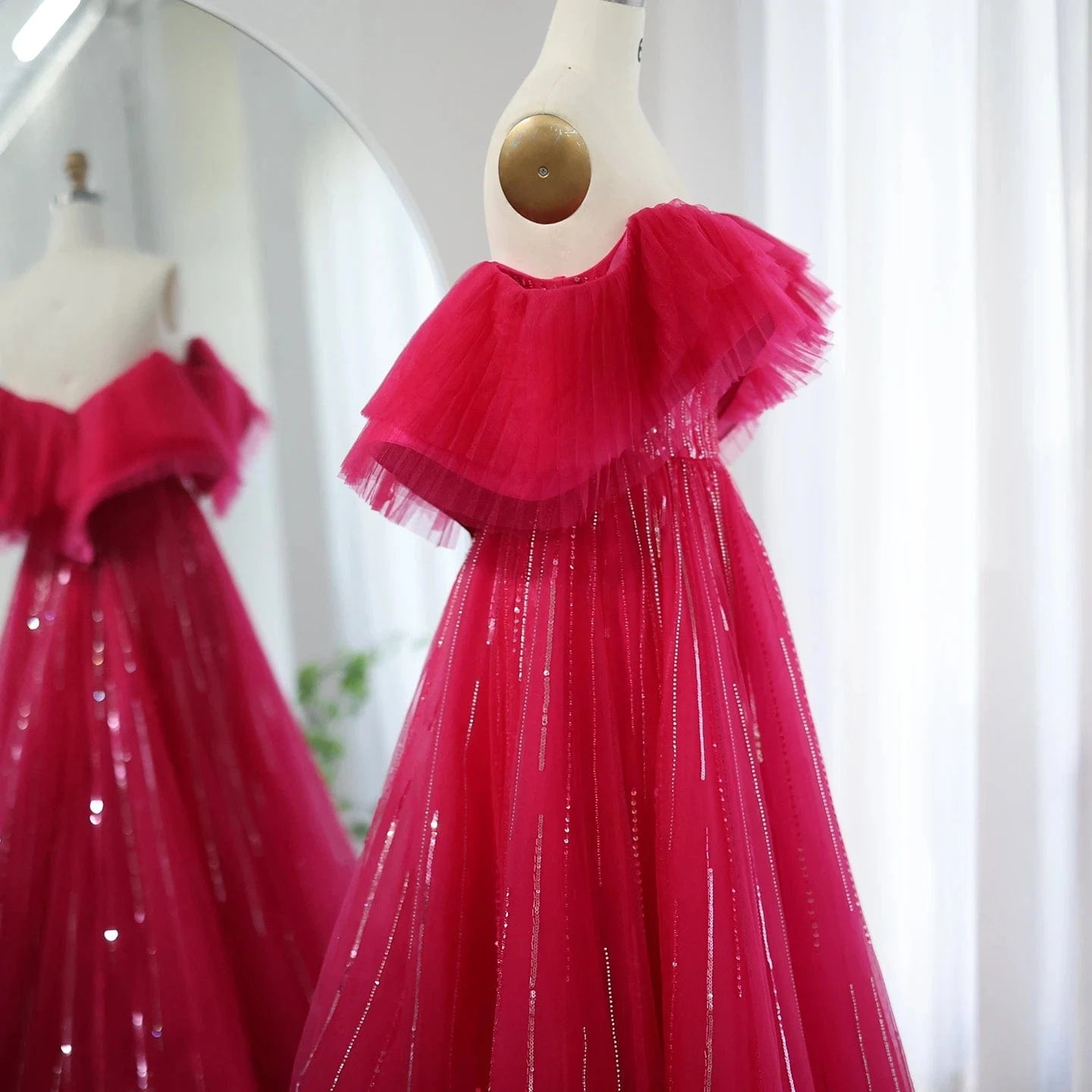Luxury Dubai Ball Gown Fuchsia Evening Dress For Women Wedding 2023 Off Shoulder Arabic Celebrity Party Gown Sz390-2