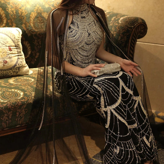 Luxury Dubai Mermaid Green Evening Dresses With Gloves 2024 Elegant Saudi Arabia Women Wedding Party Gowns Sz209