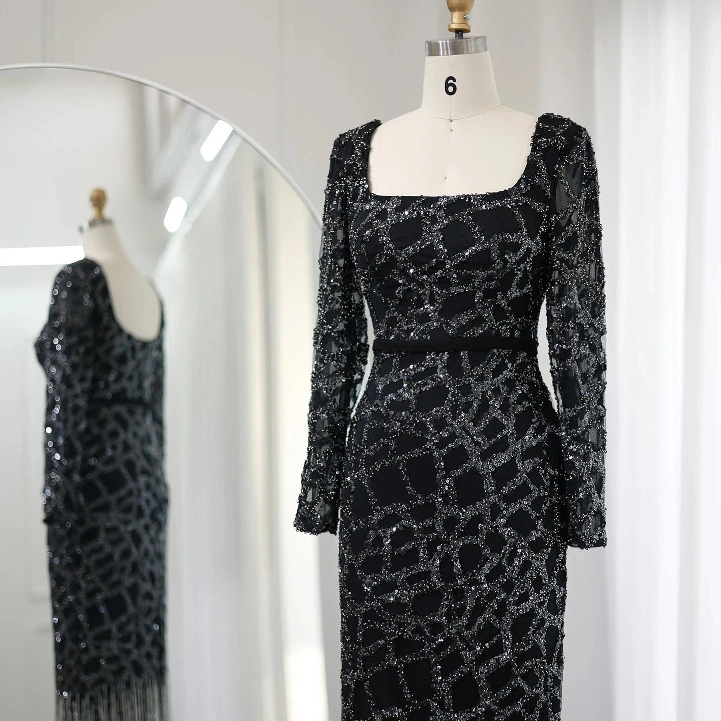 Luxury Dubai Tassel Hot Pink Evening Dresses For Women Elegant Long Sleeves Fuchsia Arabic Wedding Party Gowns Sz347