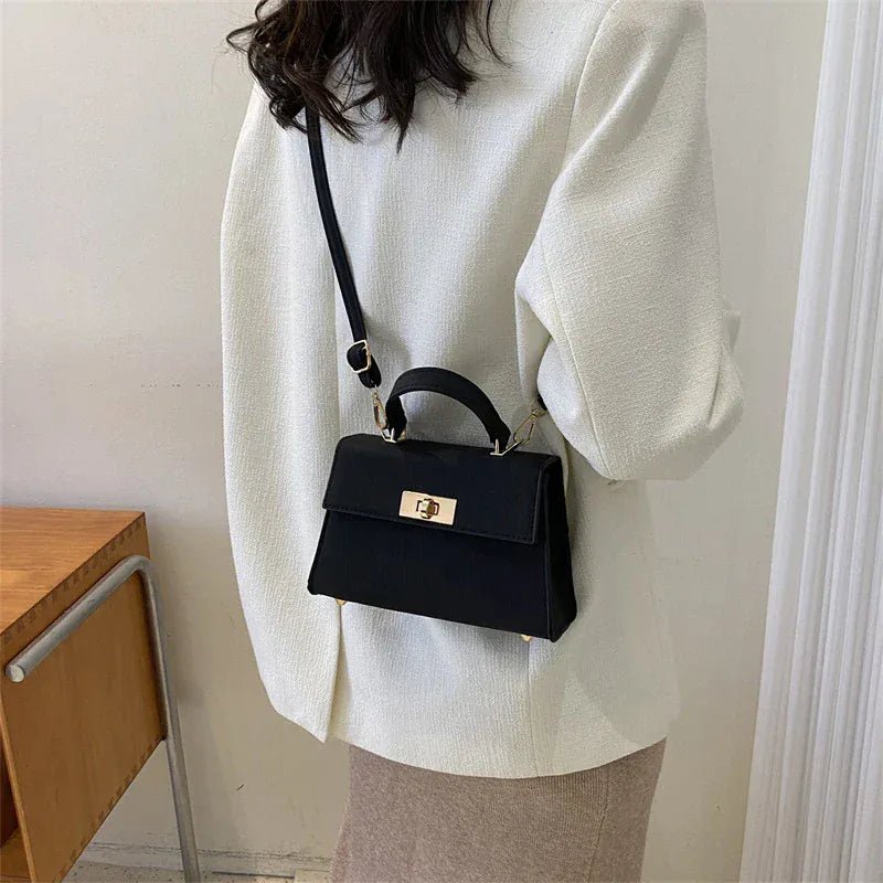 Luxury Fashion Small Square Bag Brand Design Advanced Leather Lock Simple Commuting Solid Color Texture Handbag Messenger Bag - SN Wigs & More