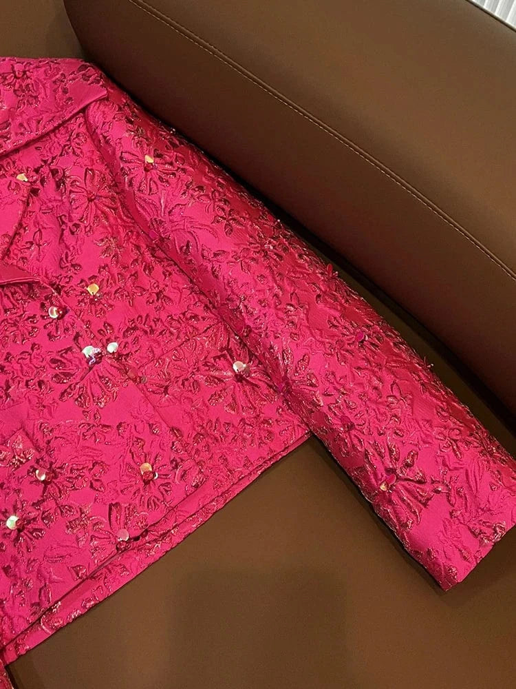 Luxury Fine Workmanship Jacquard Beading Lady Office Wear Long Sleeve Women Spring Stylish Short Blazer